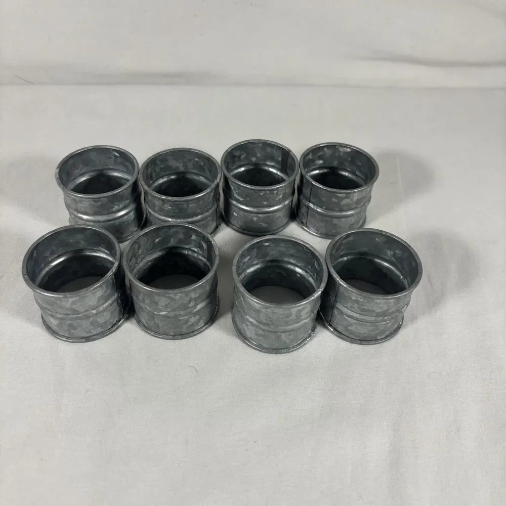 Set of 8 Metal Barrel Napkin Rings Rustic